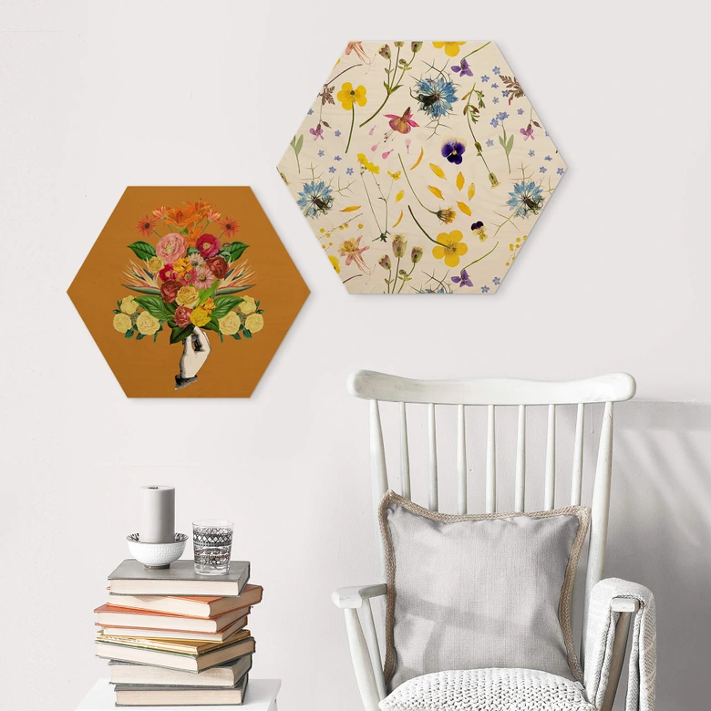 Hexagon - Holz UN Designs - Getrocknete Blüten 