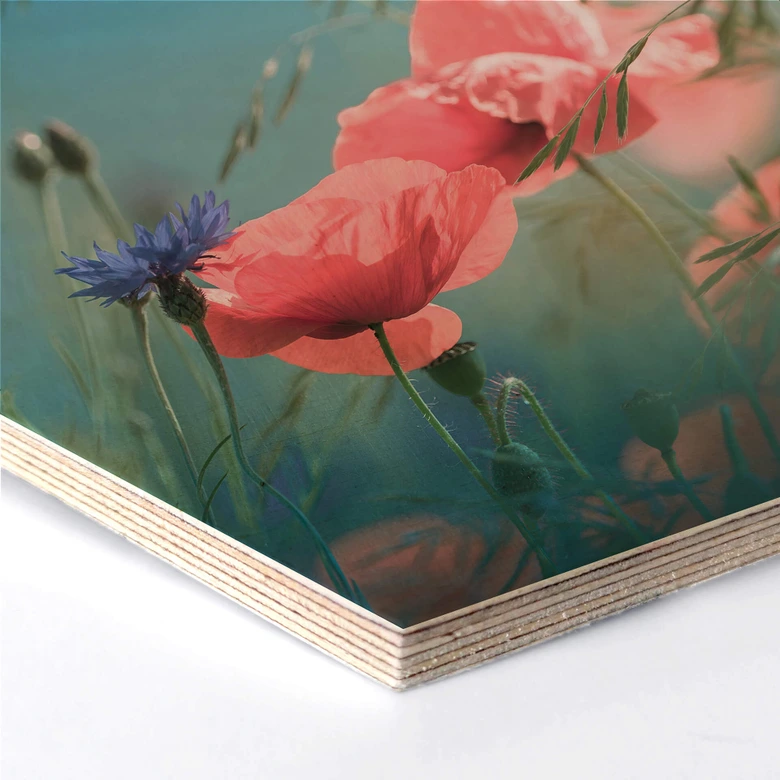 Hexagon - Holz Birke-Furnier Delgado - Wildblumen Aquamarin 