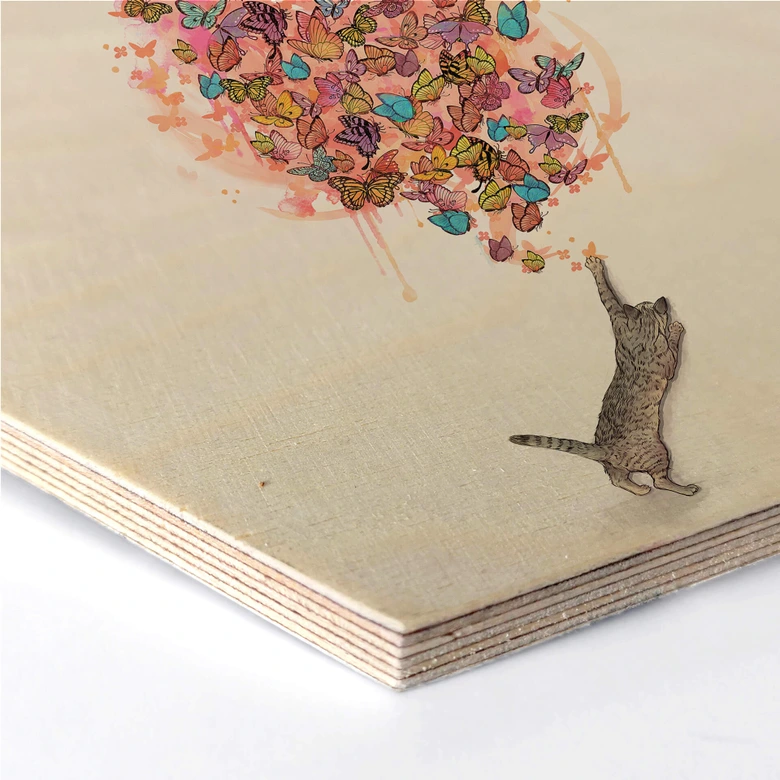 Hexagon - Holz Birke-Furnier Graves - Catching Butterflies 