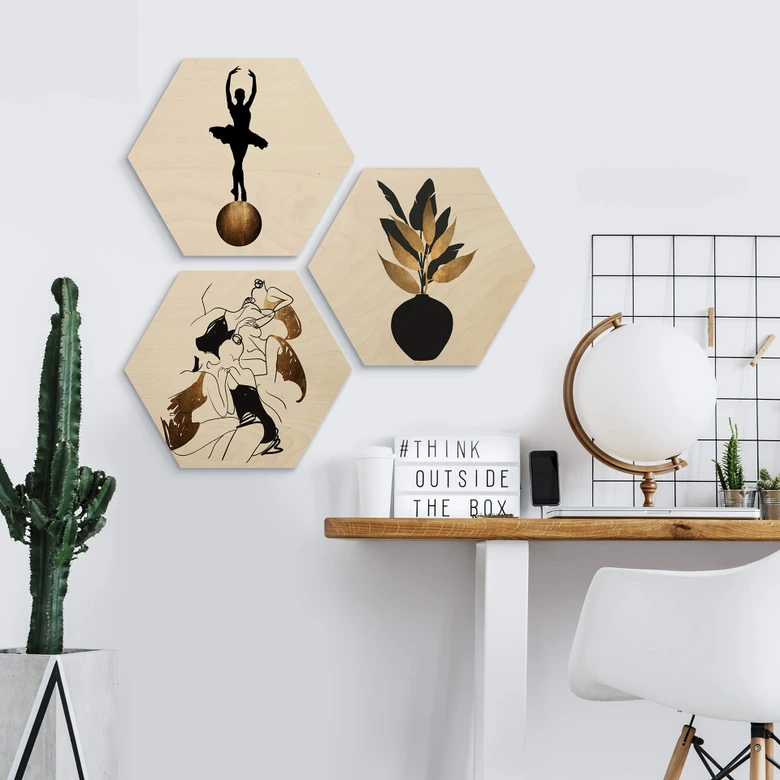 Hexagon - Holz Birke-Furnier Kubistika - Ballerinas 