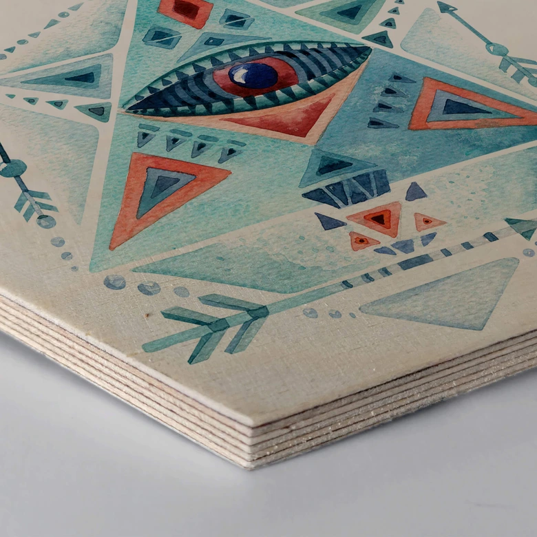 Hexagon - Holz Birke-Furnier - Kvilis - Blaues Prisma 