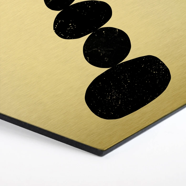 Hexagon - Alu-Dibond Goldeffekt Nouveauprints - Pebbles 3 black 