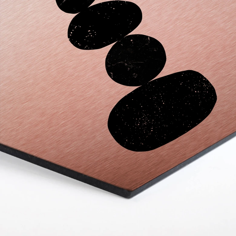 Hexagon - Alu-Dibond Kupfereffekt Nouveauprints - Pebbles 3 black 