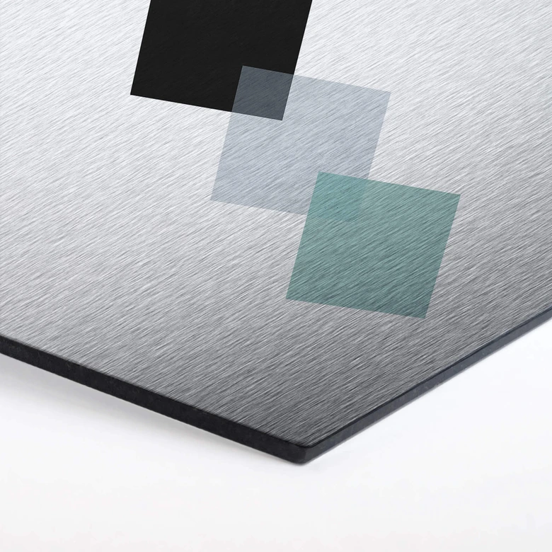 Hexagon Alu-Dibond Zilvereffect - Nouveauprints - Aqua Squares 
