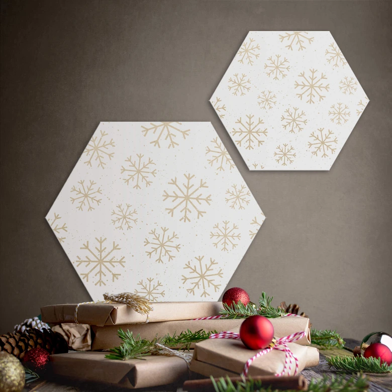 Hexagon - Holz Birke-Furnier Schneeflocken Eiskristalle 