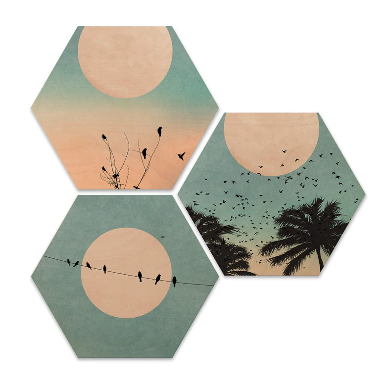 Hexagon-Set - Holz Birke-Furnier Kubistika - Monde (3er Set) 