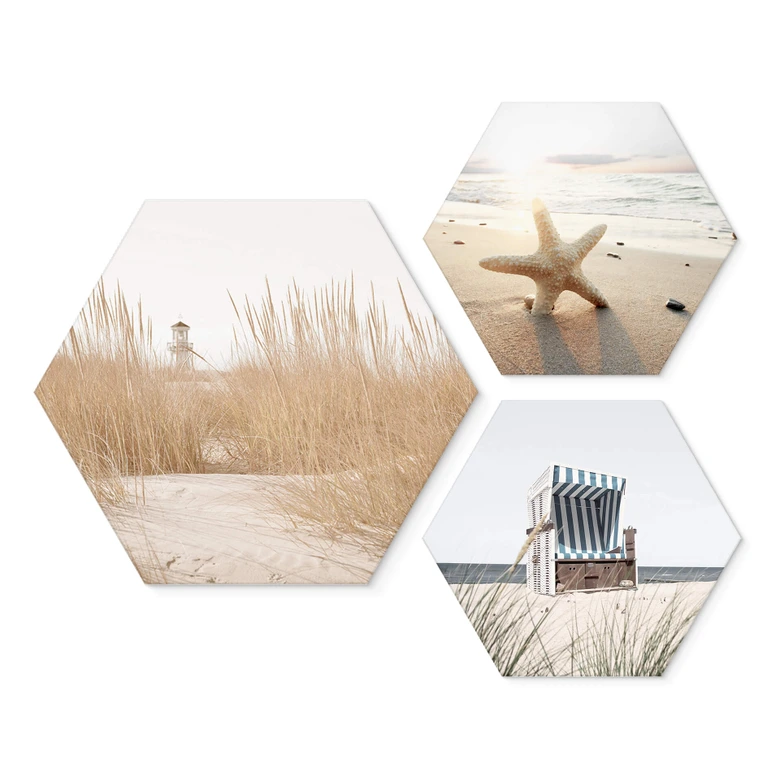 Hexagone - alu-Dibond Rêves d'île au bord de la mer Set (3 pièces) 