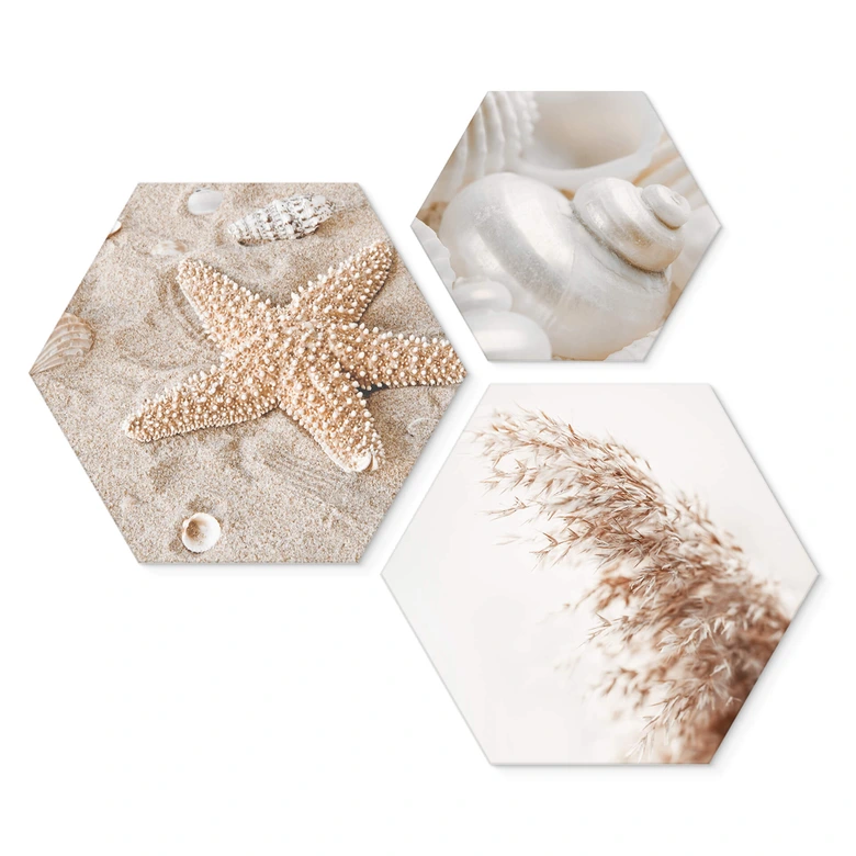 Hexagone - alu-Dibond Set Moments de plage (3 pièces) 