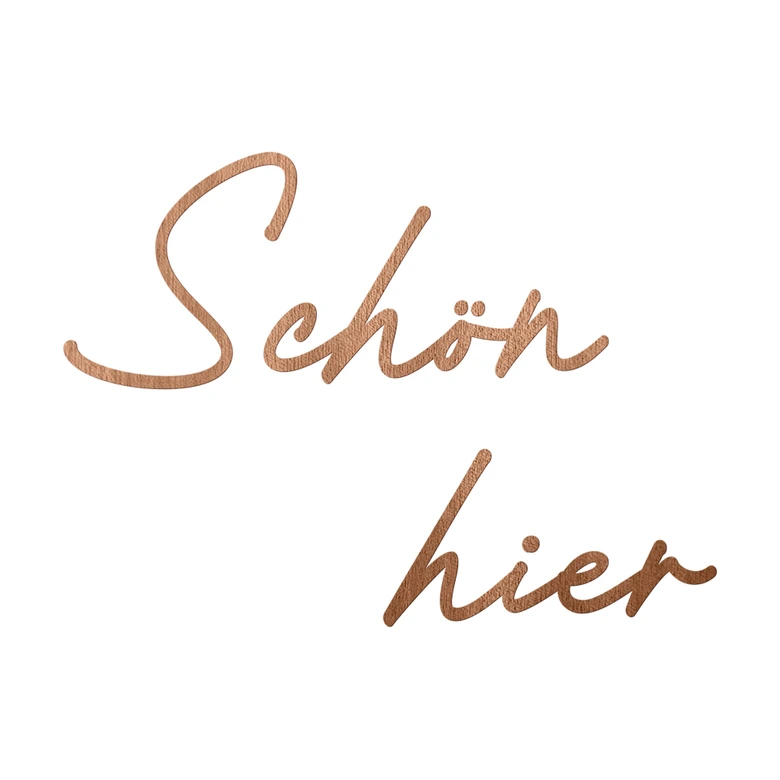 3D Holz Schriftzug Schön hier - Mahagoni 