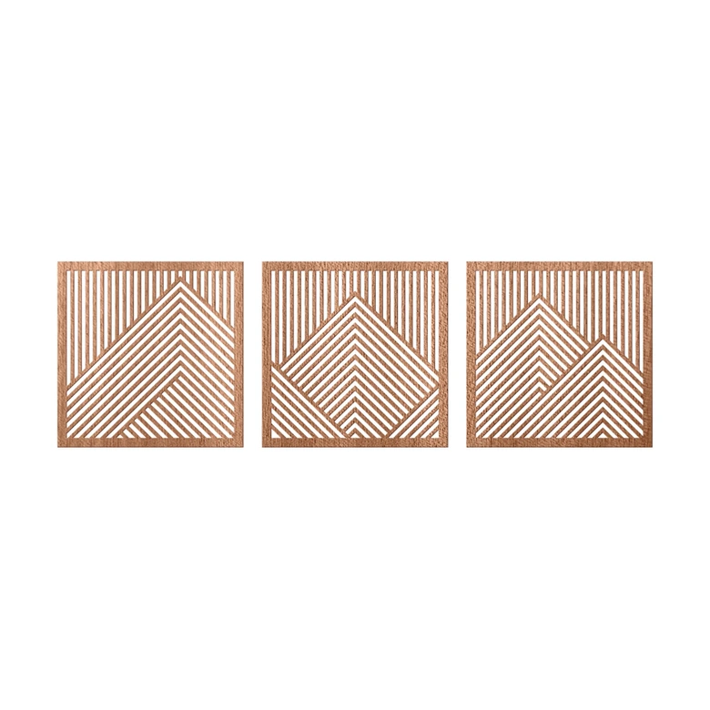 3D Wanddeko Berg Landschaft Wandpaneele Holz Motiv geometrisch (3-teilig) - Mahagoniholz 
