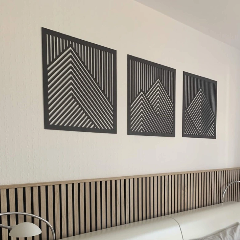 3D Wanddeko Berg Landschaft Wandpaneele Holz Motiv geometrisch (3-teilig) - MDF 