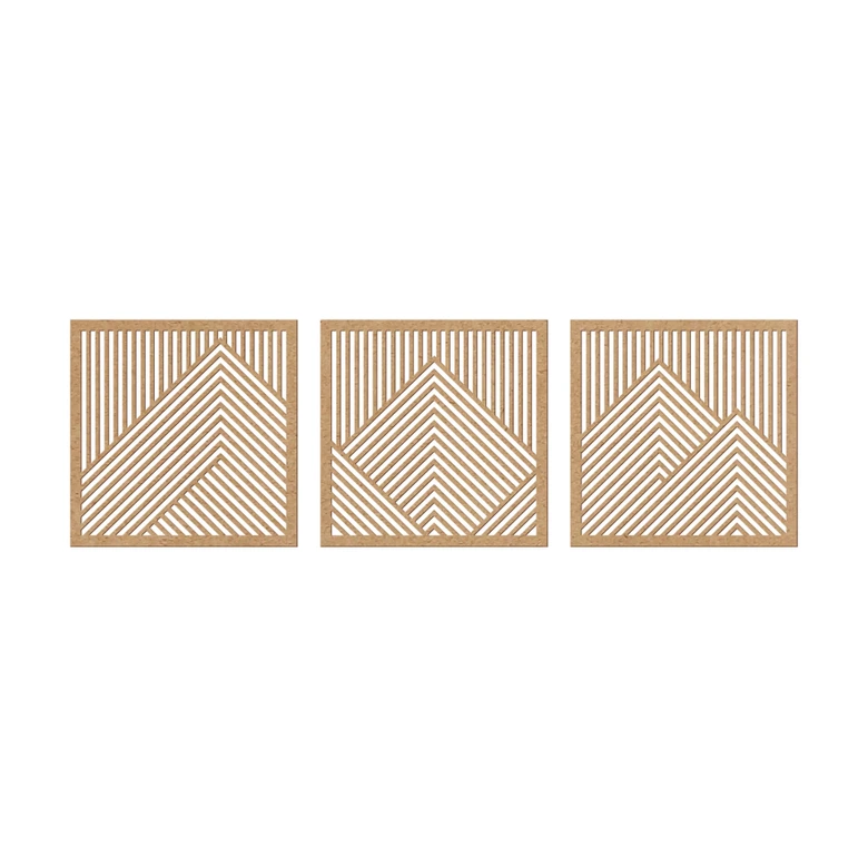 3D-väggdekoration bergslandskap väggpaneler trämotiv geometriska (3 delar) - MDF natur 