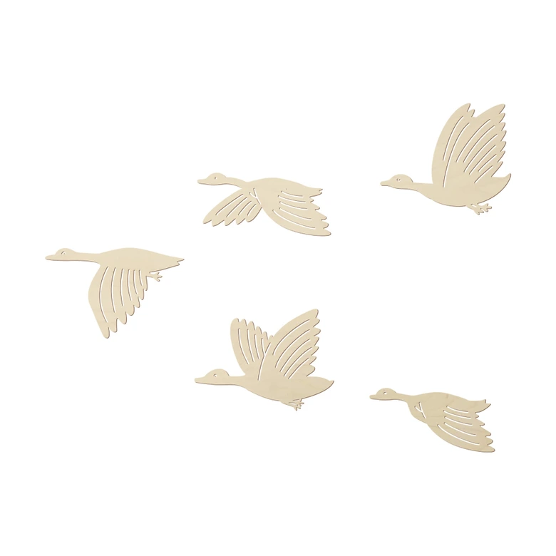 Decoración en madera gansos voladores - álamo (5 piezas) 