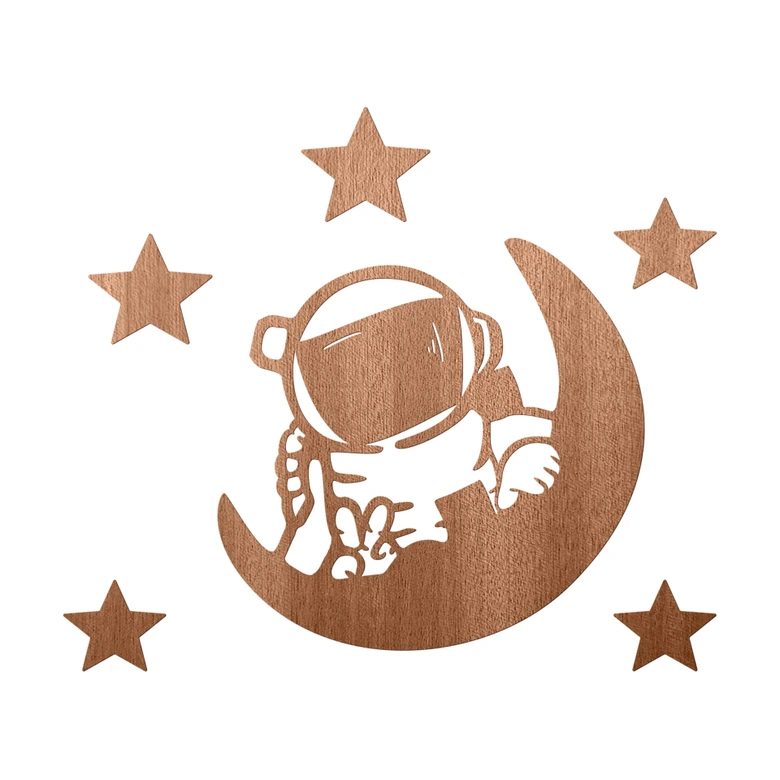Holz-Deko Kinderzimmer - Kleiner Astronaut mit Mond und Sternen 