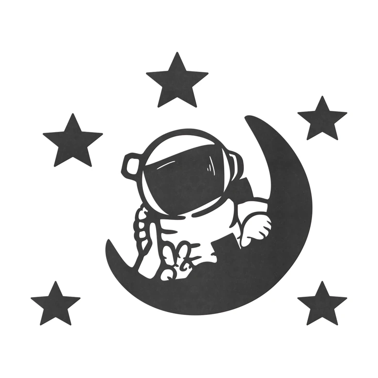 Decoración de MDF para habitación infantil - Pequeño astronauta con luna y estrellas 