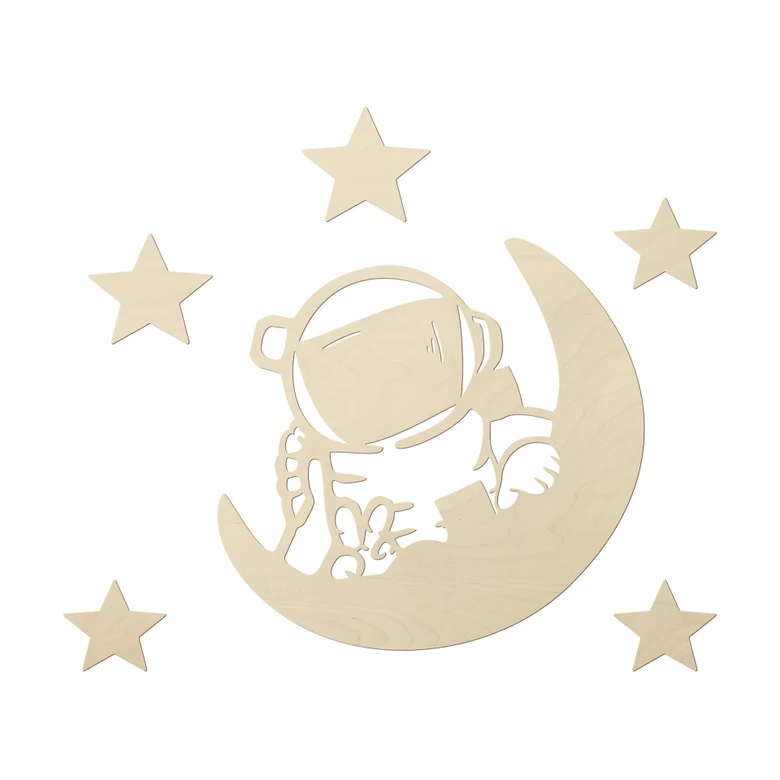 Holz-Deko Kinderzimmer - Kleiner Astronaut mit Mond und Sternen 
