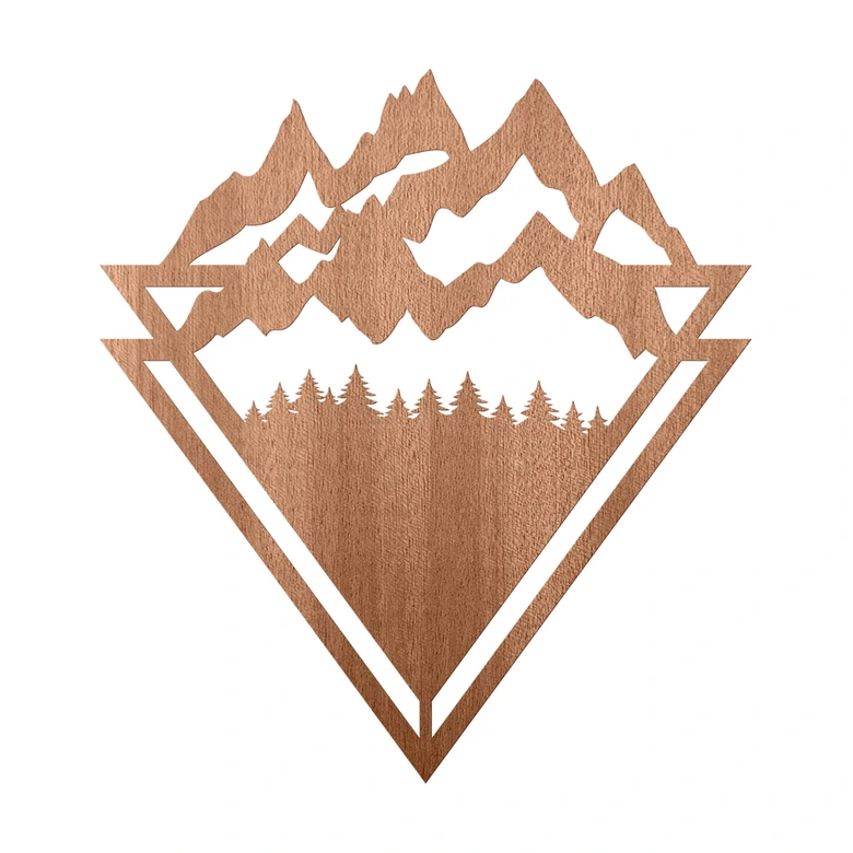 Väggdekorationer i trä mahogny - Linjekonst - Landskap: Berg med skog 