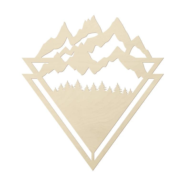 Holzdeko Pappel - Line-Art - Landschaft: Berge mit Wald 