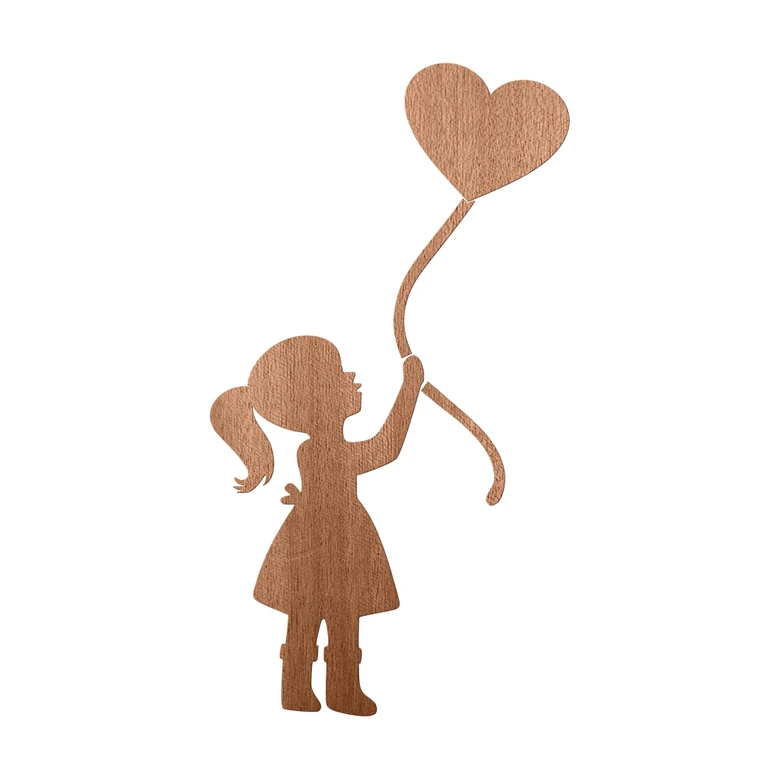 Wooden Wall Decoration Mahogany Veneer Girl with heart balloon 