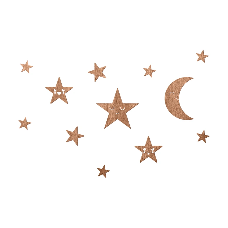 Holzdeko Mond und Sterne Set - Kawaii - Mahagoni 