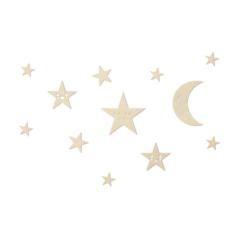 Holzdeko Mond und Sterne Set - Kawaii - Pappel 