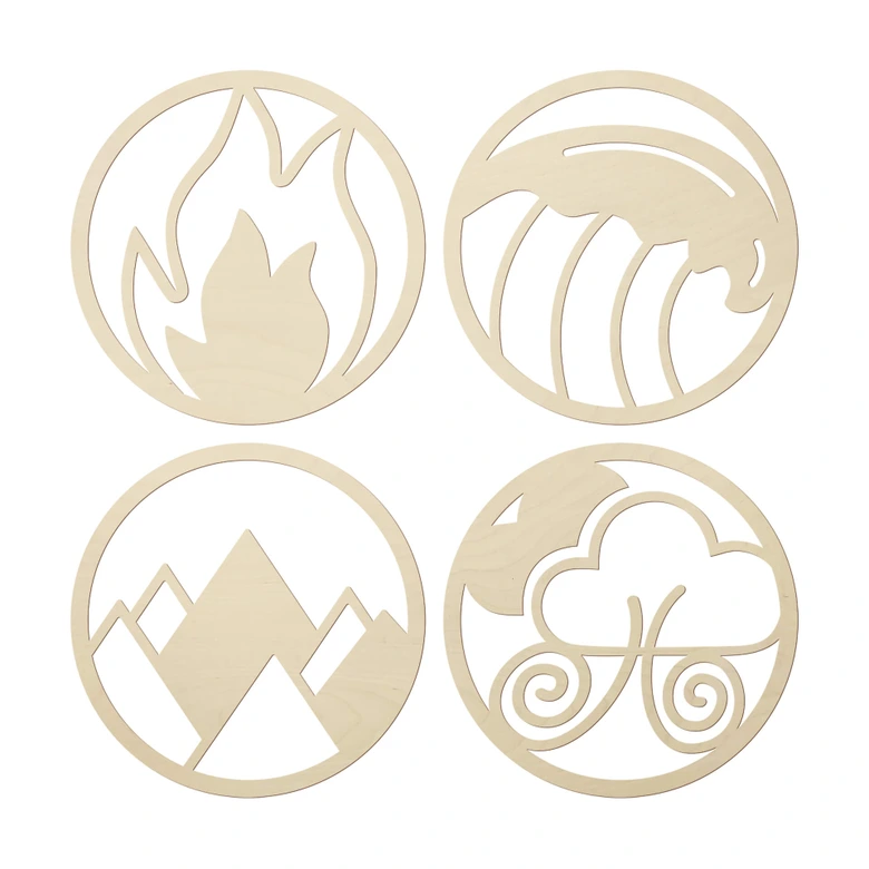 Wall decoration Poplar wood Four Elements - Fire Water Earth Air (4 parts) 