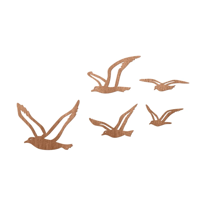 Décoration en bois placage acajou Oiseaux Mouettes  