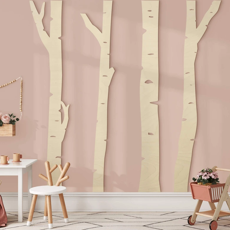 XXL väggpanel av trä träd björkskog (4-delad) - poppel 