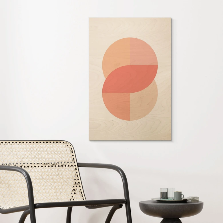 Houten Poster Geometrische vormen in oranje-roze - 1X Studio 