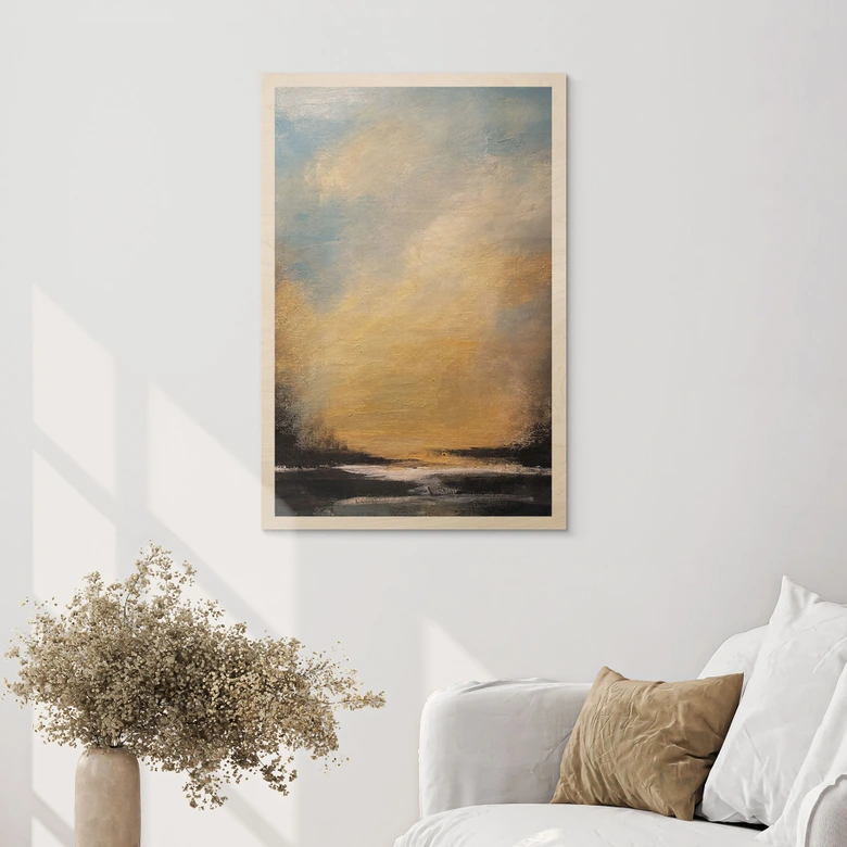 Plakat drewniany Złote światło na wieczornym niebie - Bergius 