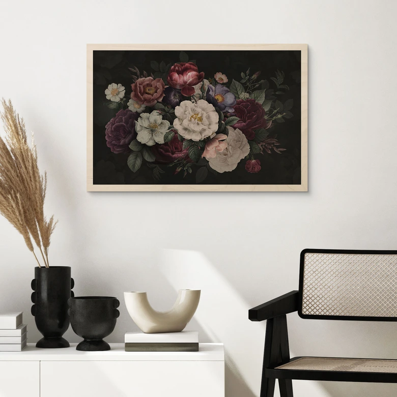 Holzbild Blumen Stillleben im Redouté-Stil - Bloomery Decor 