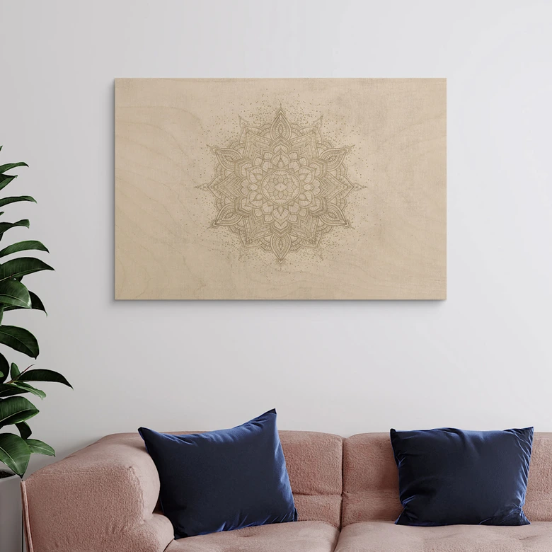 Holzbild Boho Ornament in Leinenoptik, Mandala - Bloomery Decor 