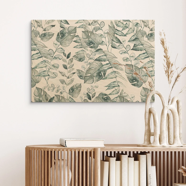 Holzbild Dschungelblätter Aquarell Creme - Bloomery Decor 