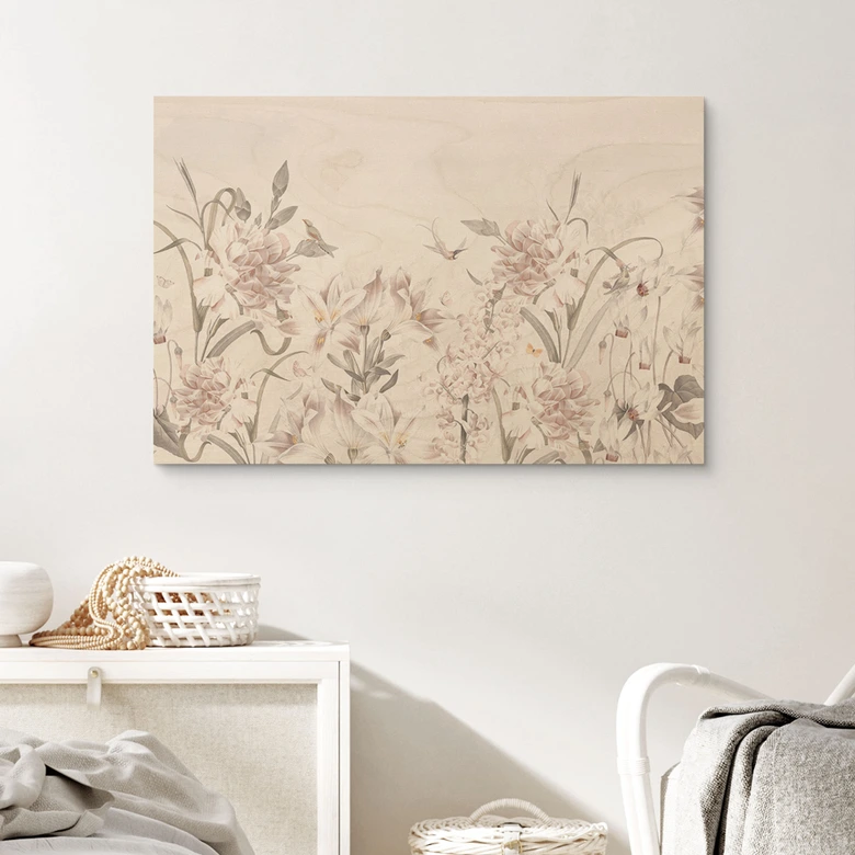 Tableau sur bois Prairie florale en rose clair - Décorations Bloomery 