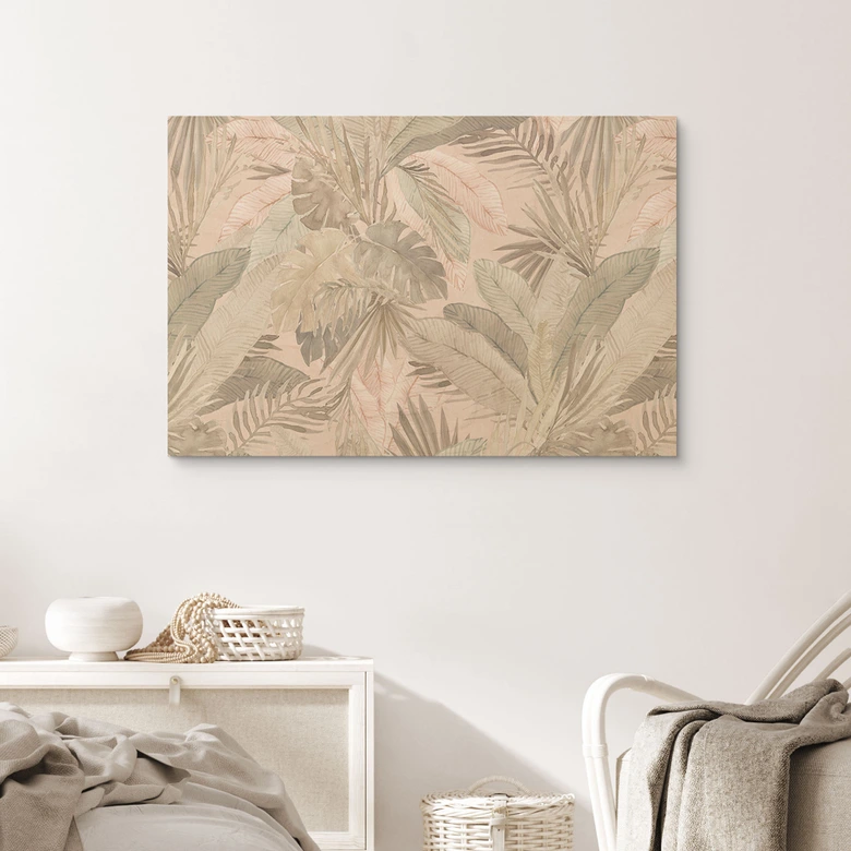 Holzbild Tropenblätter im Dschungel Pastell - Bloomery Decor 