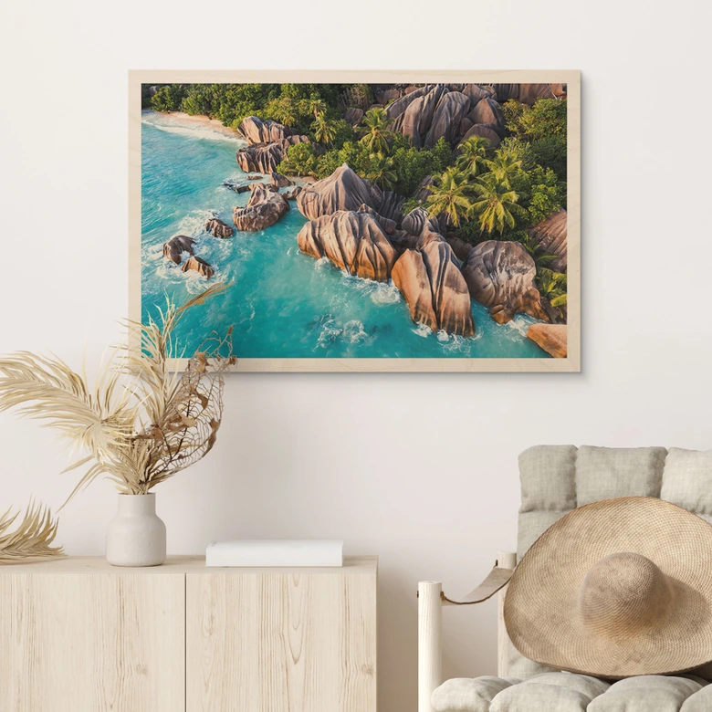 Cuadro de madera Costa rocosa tropical de las Seychelles - Colombo 
