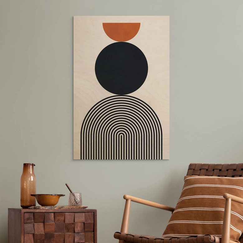 Plakat drewniany Abstrakcyjne linie i koła w harmonii - Costa 