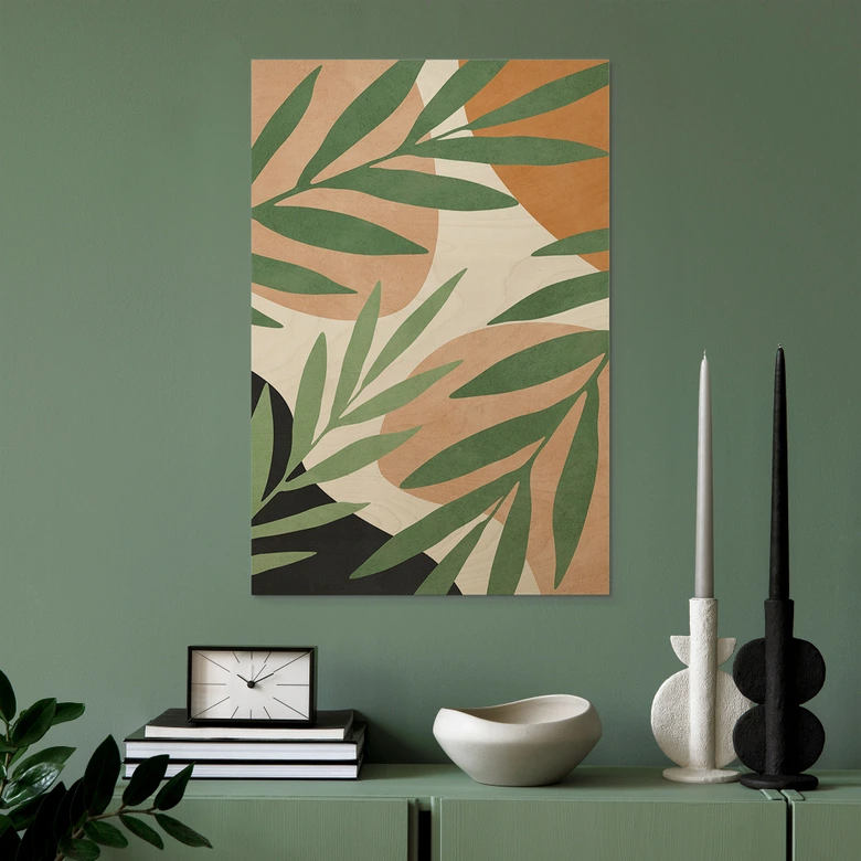 Holzbild Abstrakte Zweige im tropischen Look | Botanische Illustration - Costa 