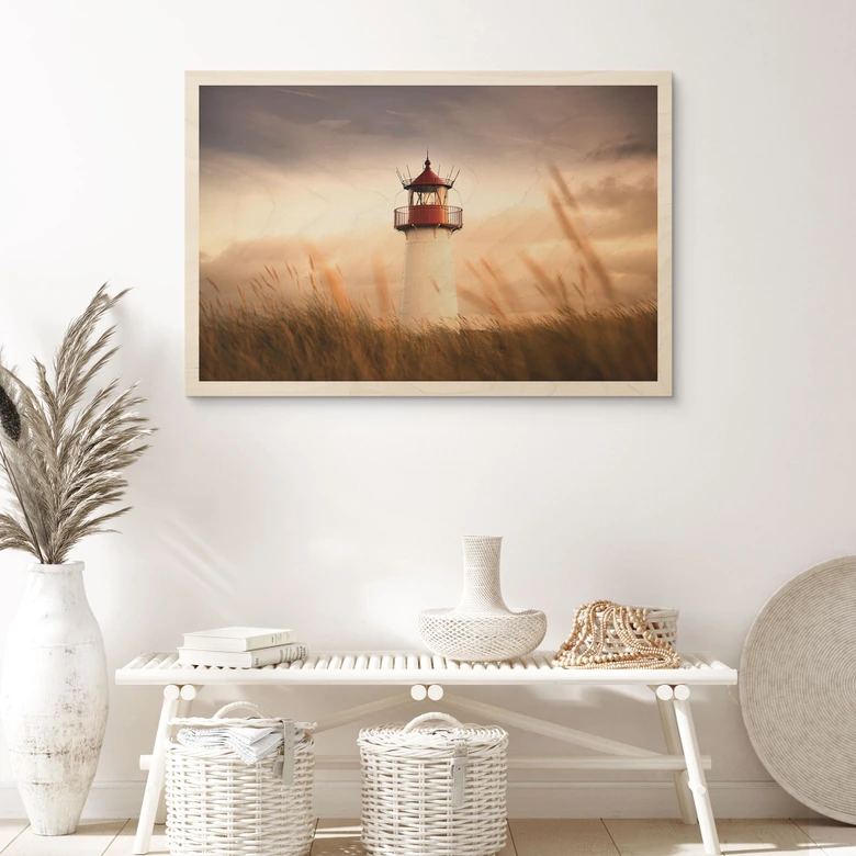 Holzbild Leuchtturm an der Küste von Sylt - Eisenmann 