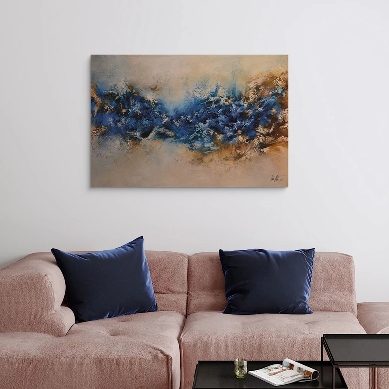 Holzbild Blau-goldene Interaktion - Fedrau 