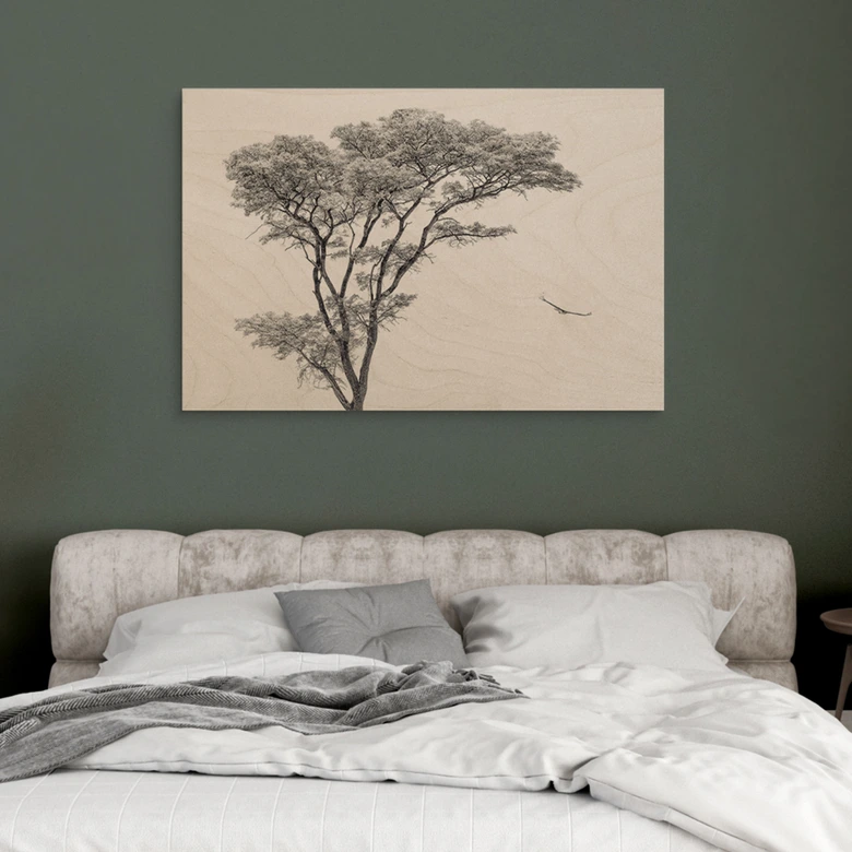 Cuadro de madera Arbol minimalista en un paisaje tranquilo - Flour 