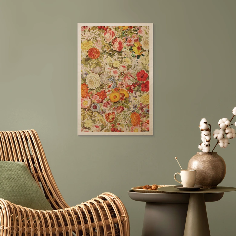 Holzbild Farbenfrohe Blumencollage - Frida Floral Studio 