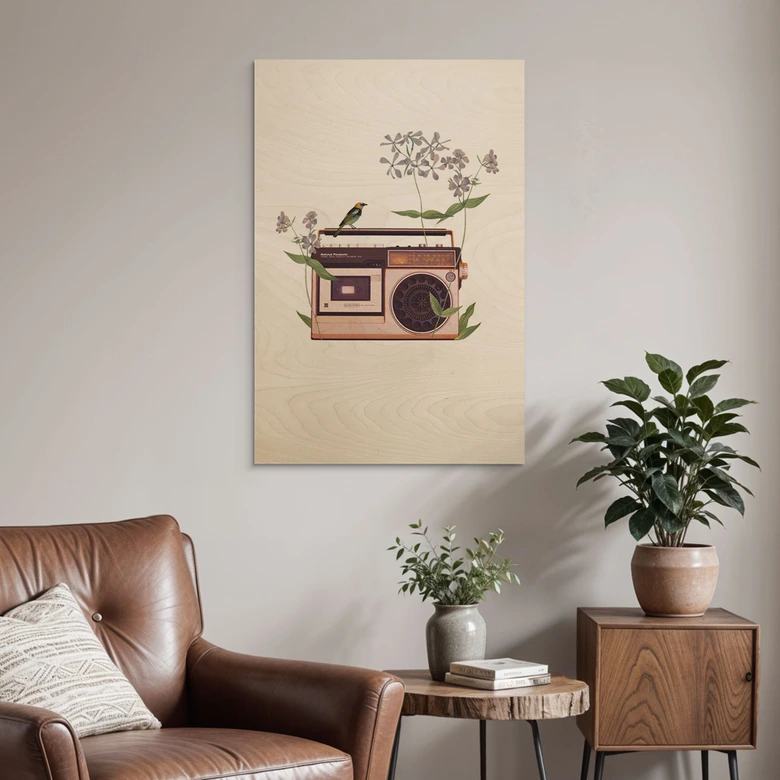 Holzbild Retro Radio floral - Frida Floral Studio 