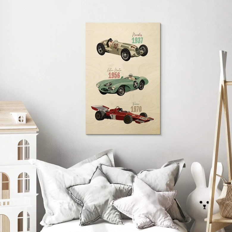 Holzbild Goed Blauw - Oldtimer Rennwagen 