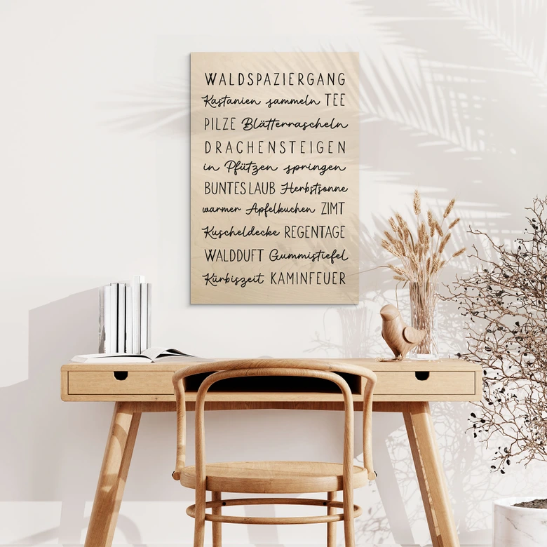 Holzbild Herbstliche Worte - Typografie 