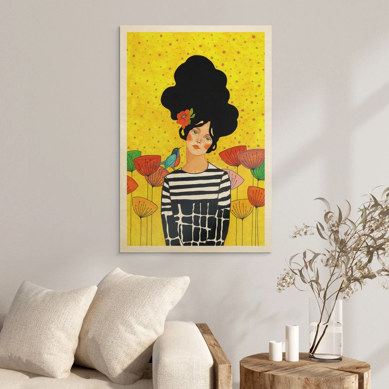 Holzbild Blumenmädchen im Sommergarten - Hülya 