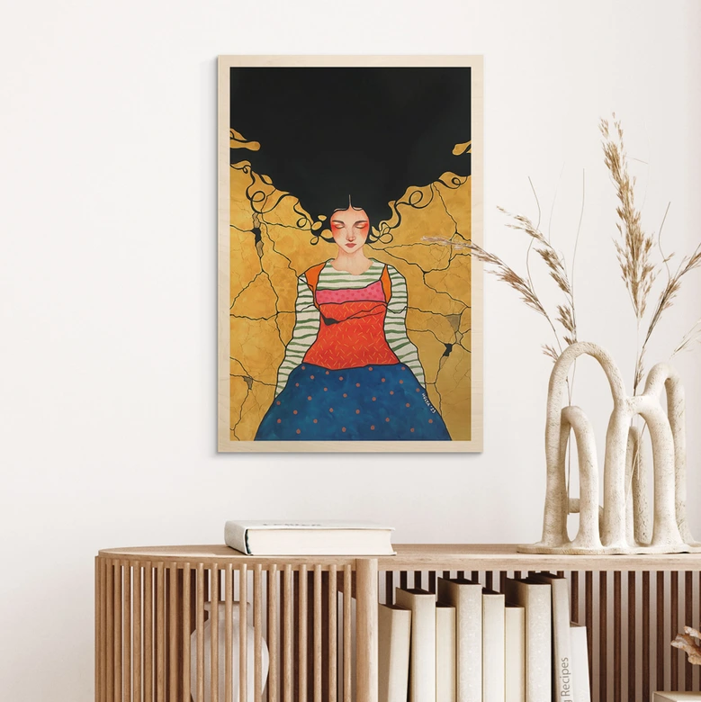 Holzbild Träumerin im goldenen Licht - Hülya 