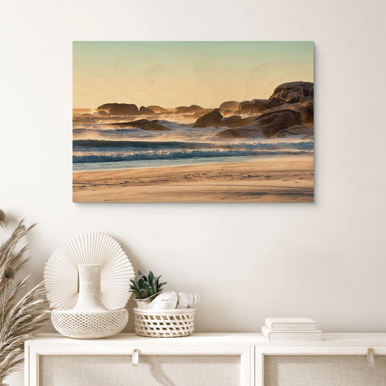 Holzbild Strandküste bei Sonnenaufgang in Afrika - Hugonnard 