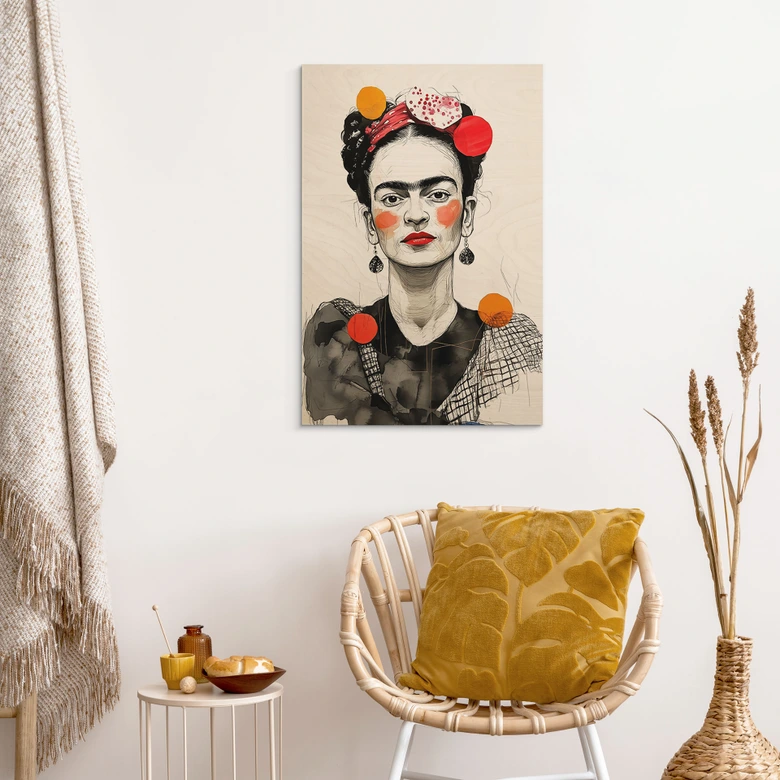 Tableau sur bois Frida Kahlo Portrait Pop-Art - Jaszke 