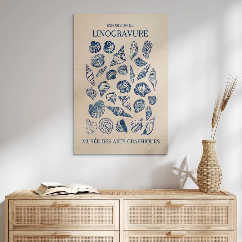 Tableau sur bois Collage graphique de coquillages - Jolly and Dash 
